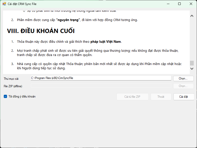 Kéo xuống cuối và tick đồng ý điều khoản