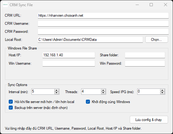 Màn hình khởi động lần đầu